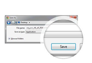 AVG Antivirus installation step 1 - dialog with save button