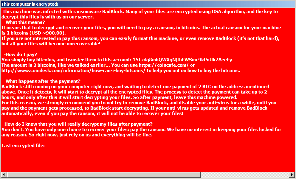 BadBlock ransomware screenshot