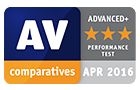 AV comparatives advanced+ performance test award - April 2016
