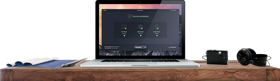 AntiVirus, laptop on a table, 970 x 281 px