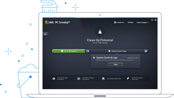 Používateľské rozhranie AVG TuneUp – Potenciál na čistenie