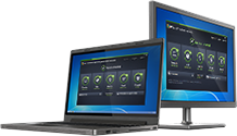 Bærbar og PC med AntiVirus Business Edition-grensesnitt 