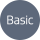 bílý text „Basic“ v šedém kruhu