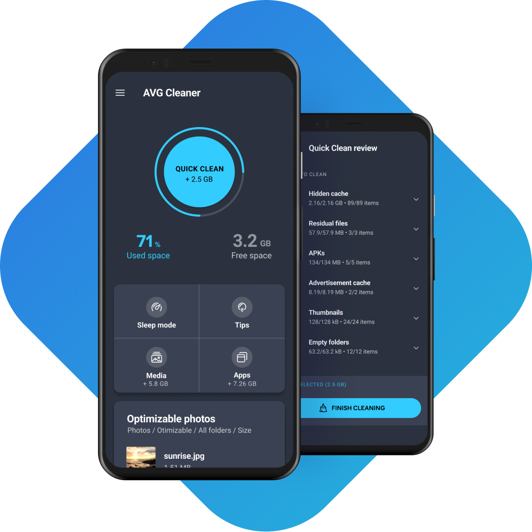 AVG Cleaner für Android – Haupt-Dashboard