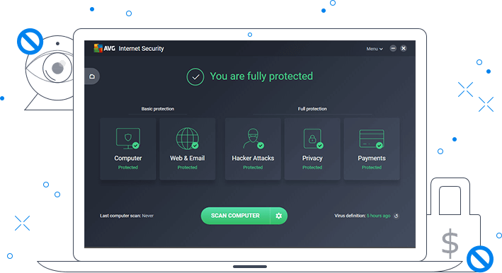 portátil branco com ecrã de cofre de dados do AVG Internet Security