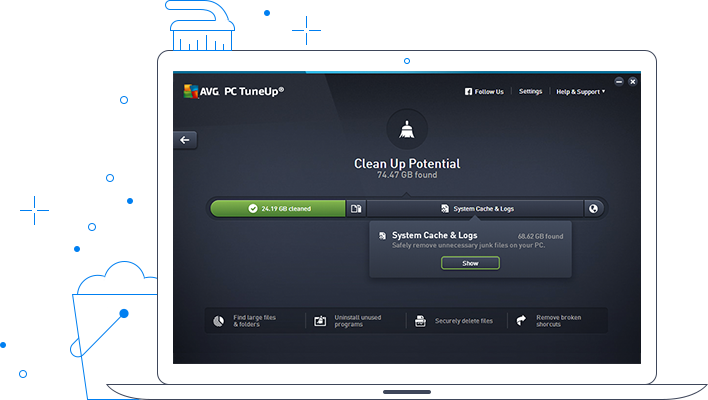 UI de AVG TuneUp: potencial de limpieza