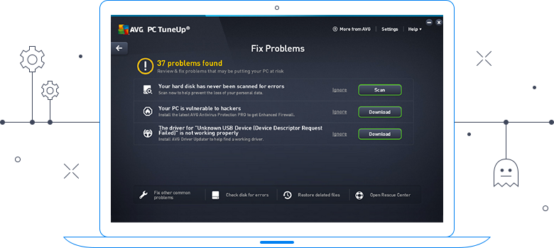 UI de AVG TuneUp: Solucionar problemas