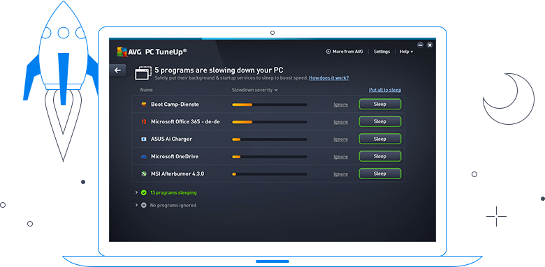 Používateľské rozhranie AVG TuneUp – váš počítač spomaľuje 5 problémov