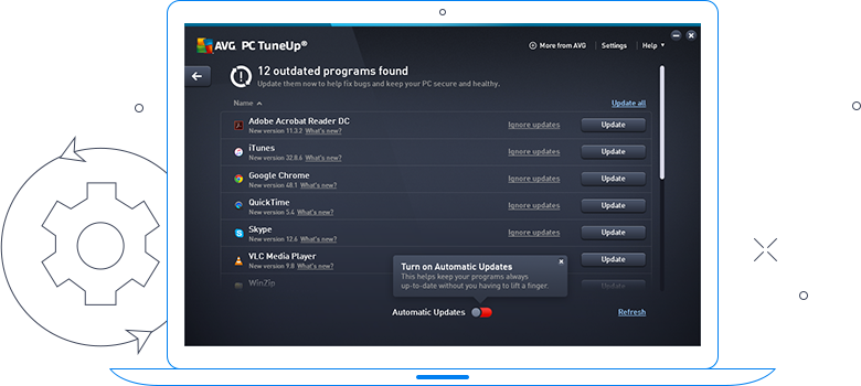 Interface do AVG TuneUp - 12 programas desatualizados encontrados