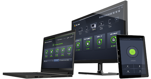 Ноутбук, монитор и планшет с интерфейсом приложения AVG Zen