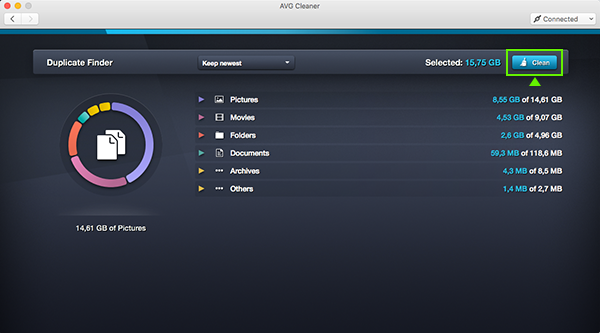 AVG Cleaner for Mac - Duplicate Finder scan results