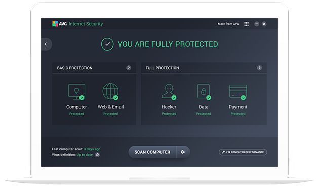 Internet Security UI on white laptop