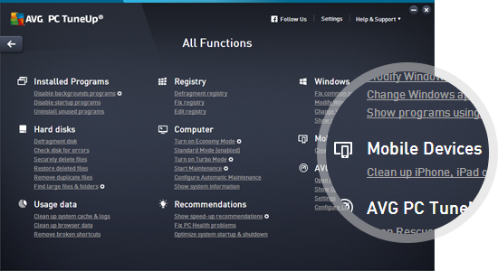 Používateľské rozhranie AVG PC TuneUp