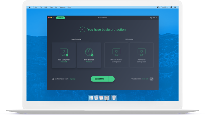Weißer Laptop mit AVG AntiVirus für Mac, 641 x 405