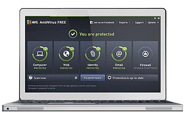 White laptop with AVG AntiVirus FREE UI