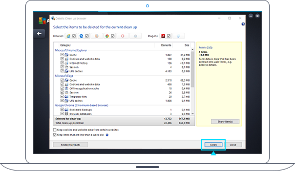 Bersihkan pelayar PC TuneUp