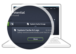 step 2: hover your mouse on the System cache & logs and click on Show