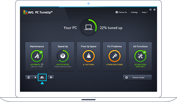 Painel do PC TuneUp no Modo Turbo