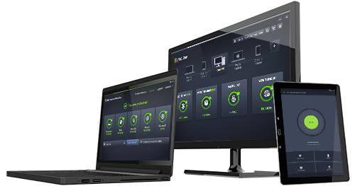 Laptop, Monitor und Tablet mit AVG Zen-Benutzeroberfläche