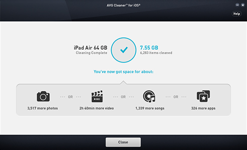 IU de AVG&nbsp;Cleaner para iOS