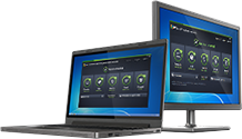 Notebook und PC mit Benutzeroberfläche von AntiVirus Business Edition 