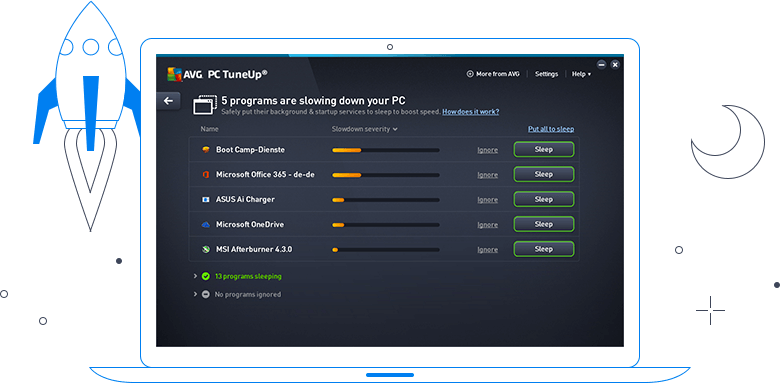 Интерфейс AVG TuneUp: работу ПК замедляют 5 проблем