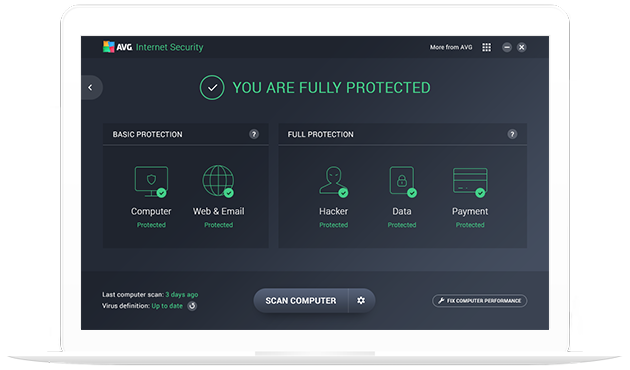 Internet Security-grensesnitt på hvit bærbar PC