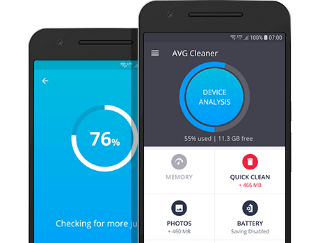 Tableau de bord principal d'AVGÂ Cleaner pour Android