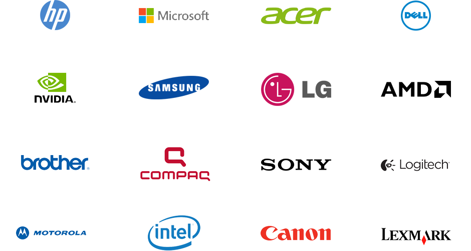 Imagem com 16 marcas de fabricantes de dispositivos para Driver Updater