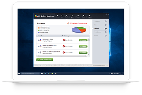 Interface do AVG Driver Updater, bloqueios, falhas