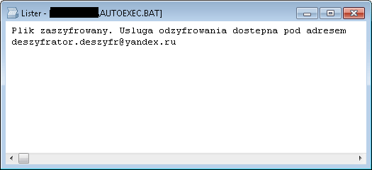 Captura de ecrã do ransomware SZFLocker