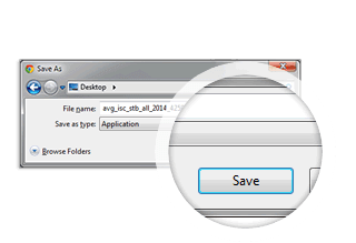 Instalação do AVG Driver Updater Passo Um - caixa de diálogo com o botão Guardar